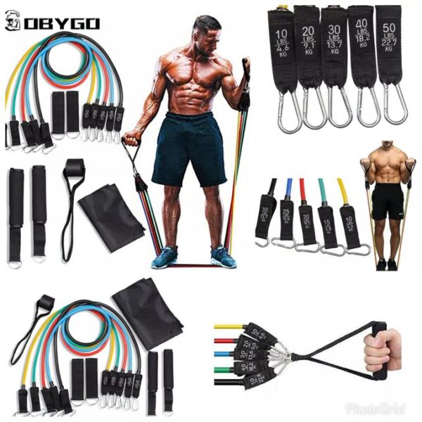 11Pcs/Set Yoga Tube Pull Ropes Resistance Bands Crossfit Training Elastic Bands Exercise Fitness Equipment