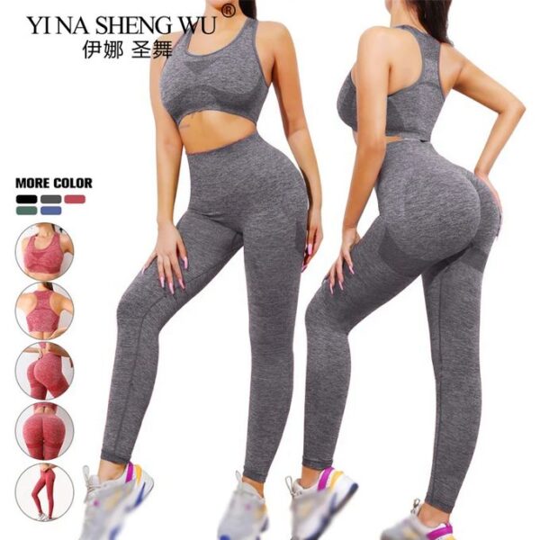 Stretching High Waist Yoga Bra And Leggings Gym Workout Clothes Set - Image 8