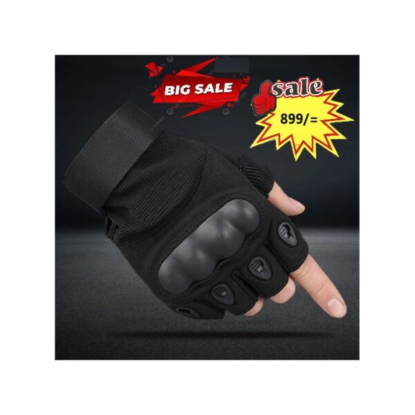 BLACK Half Finger Non Slip Gloves - ONE SIZE FITS ALL - Image 2
